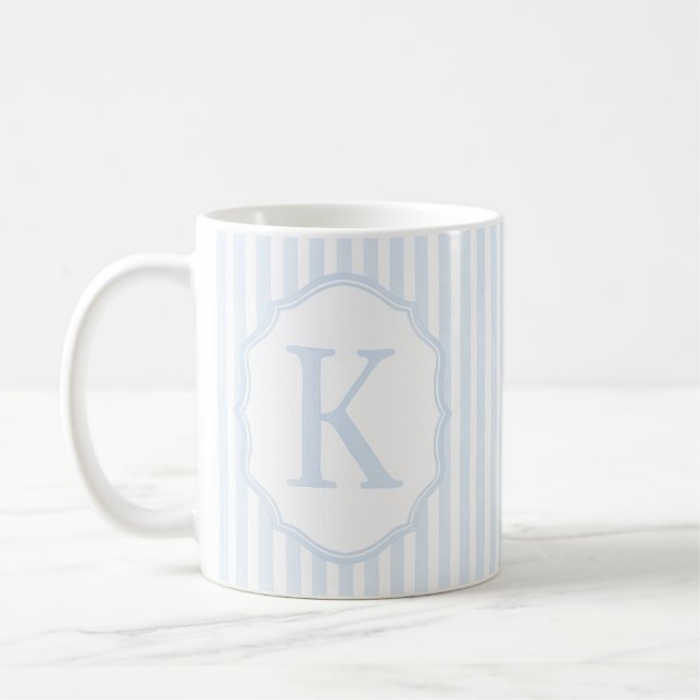 Monogram Mug Letter K, Blue Striped (Left)