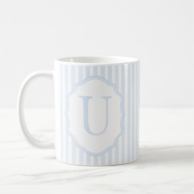 Monogram Mug Letter U, Blue Striped (Left)