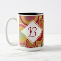 Monogram Mug with Bright, Colourful Rings & Circle