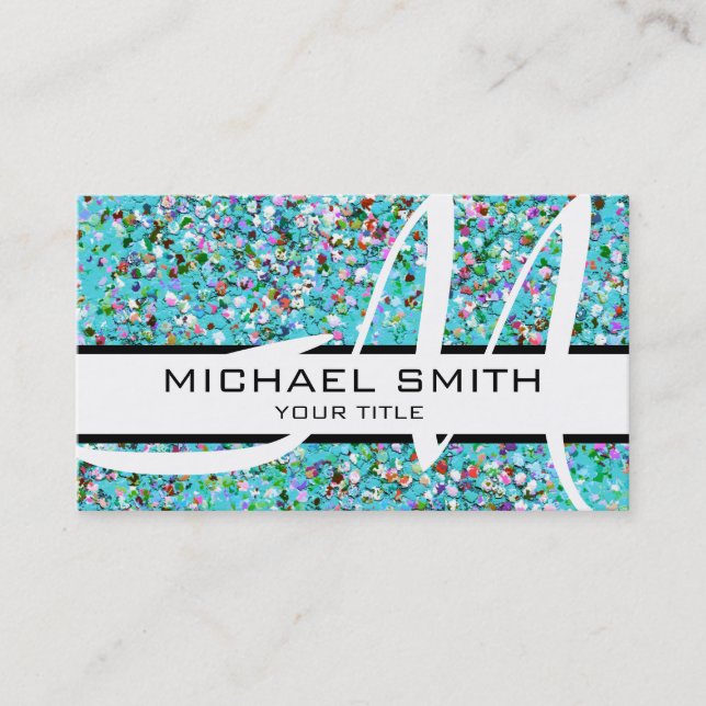 Monogram Multicolor Modern Grit Glitter #7 Business Card (Front)