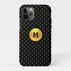 Monogram & multicolored stars on black iPhone 11 pro case