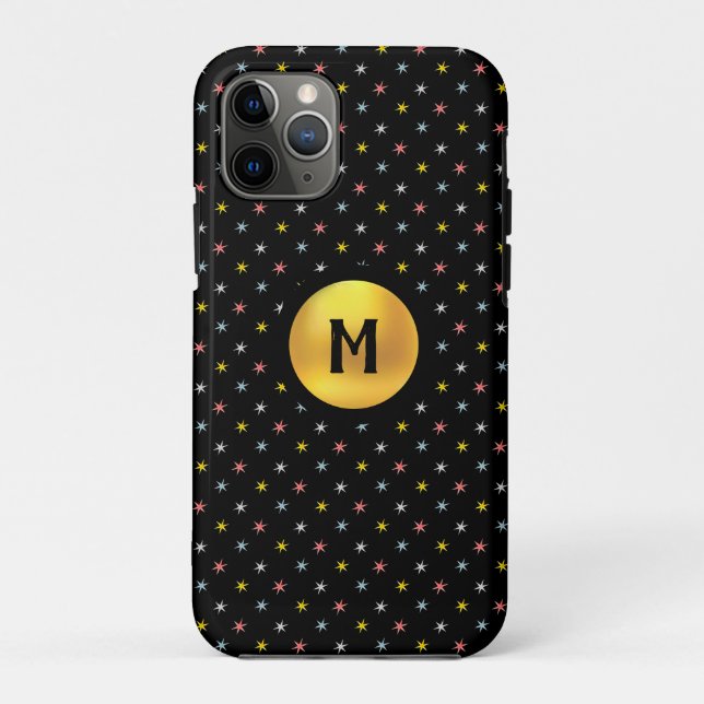 Monogram & multicolored stars on black Case-Mate iPhone case (Back)