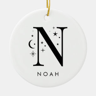Monogram N Celestial Name  Ceramic Tree Decoration