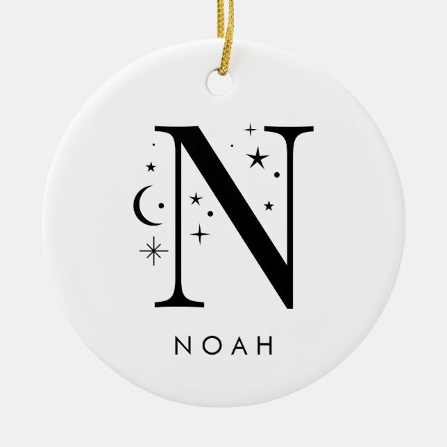 Monogram N Celestial Name  Ceramic Tree Decoration (Front)