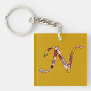 Monogram N Floral Design Keychain