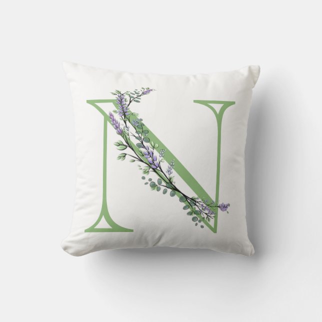 Monogram N Lavender Eucalyptus Cushion (Front)