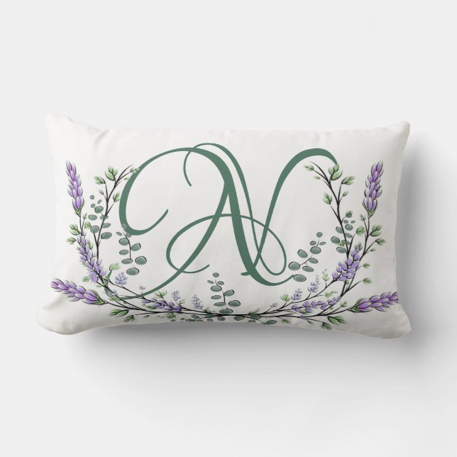 Monogram N Lavender Eucalyptus Lumbar Cushion (Front)
