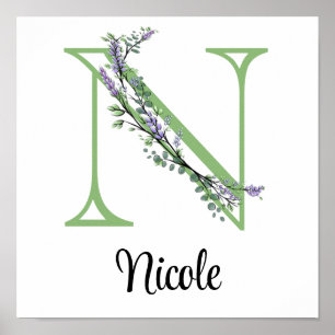 Monogram N Lavender Eucalyptus nursery  Poster
