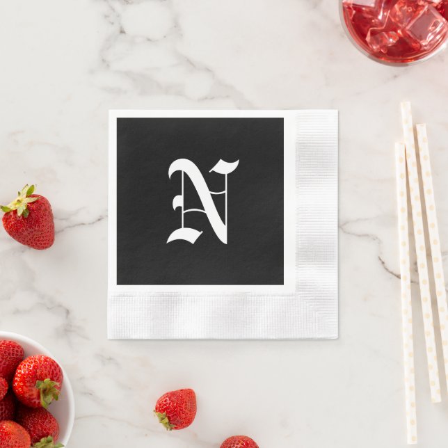 Monogram N, old English font, Napkin (Insitu)