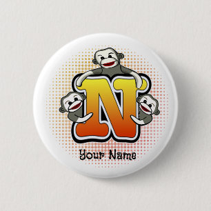Monogram N Sock Monkey  6 Cm Round Badge