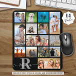 Monogram Name 14 Photo Collage Custom Colour Mouse Mat<br><div class="desc">Create a photo collage mouse pad with 14 pictures and personalised with a monogram and name in choice of background colours and font styles and colours. The sample suggests a black background with a classic monogram in silver grey and a modern handwritten script name in white. CHANGES: Click on CUSTOMIZE...</div>