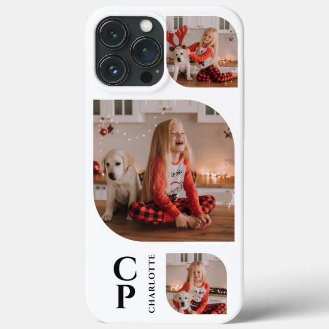 Monogram Name 3 Photo Collage Simple Modern Case-Mate iPhone Case (Back)