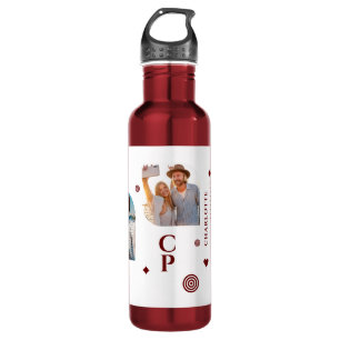 Monogram Name 3 Photo Collage Trendy Modern 710 Ml Water Bottle
