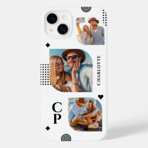 Monogram Name 3 Photo Collage Trendy Modern Case-Mate iPhone 14 Plus Case