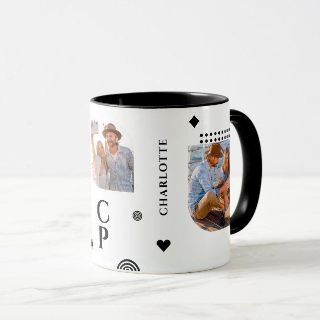 Monogram Name 3 Photo Collage Trendy Mug (Front Right)