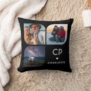 Monogram Name 3 Photo Modern Trendy Simple Cushion
