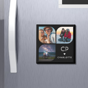 Monogram Name 3 Photo Modern Trendy Simple Magnet