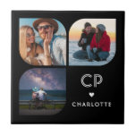 Monogram Name 3 Photo Modern Trendy Simple Tile<br><div class="desc">Monogram Name 3 Photo Modern Trendy Simple Decorative Tile features three of your favourite photos with your personalised name and monogram in elegant black script. Personalise by editing the text in the text boxes provided. Perfect for birthday, Christmas, Mother's Day, baby showers, bridal showers, mum, sister, cousins, best friends and...</div>