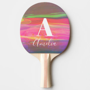 Monogram Name Abstract Art Hot Pink Ping Pong Paddle