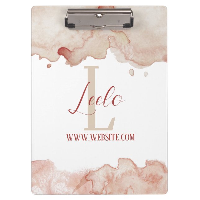 Monogram & Name Affirmation Watercolor Pink Clipboard (Front)