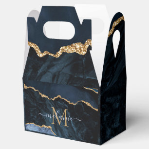 Monogram Name Agate Navy Blue Gold Gemstone Marble Favour Box