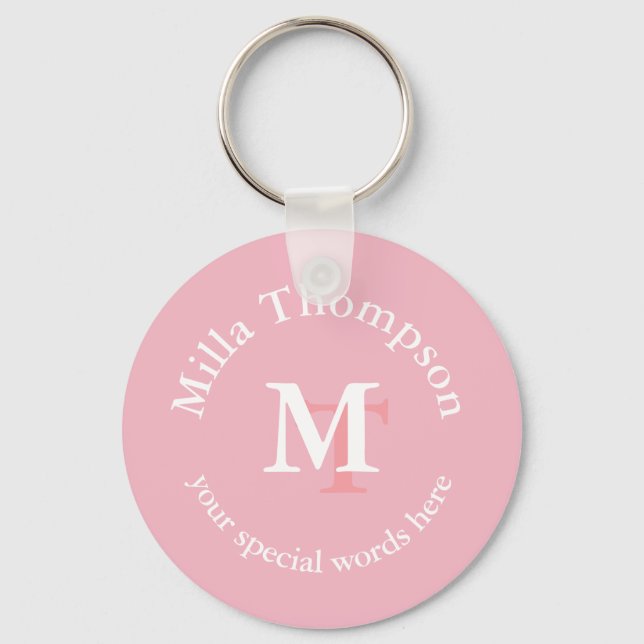 monogram . name and initials . her custom pink key ring (Front)
