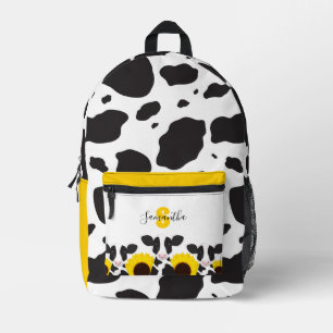 Monogram Name Animal Cow Sunflower Printed Backpack