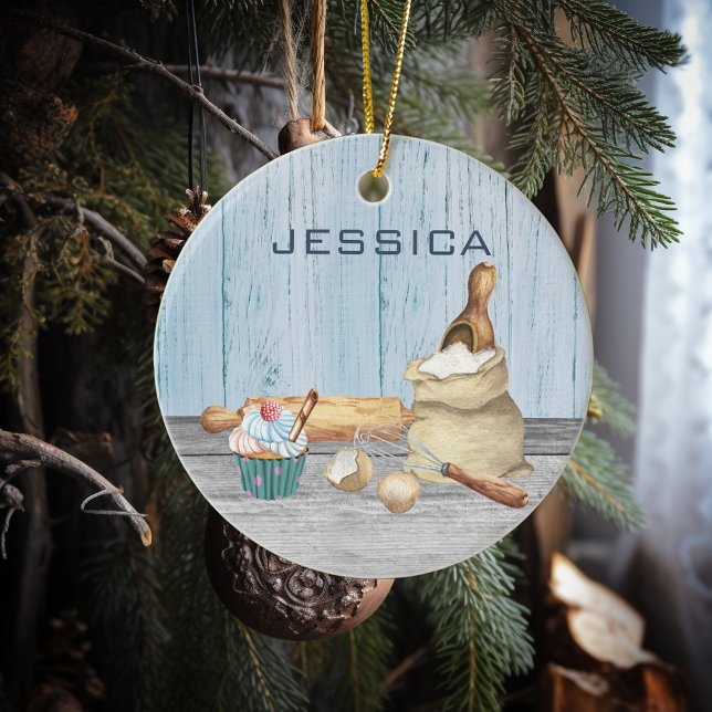 Monogram Name Baking Bake Gift Ceramic Tree Decoration (Creator Uploaded)
