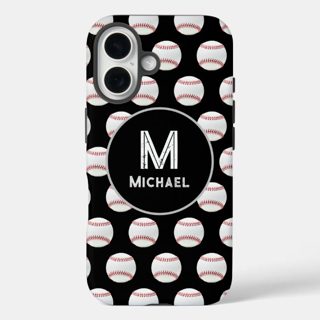 Monogram Name Baseball Seamless Pattern Black  Case-Mate iPhone Case (Back)