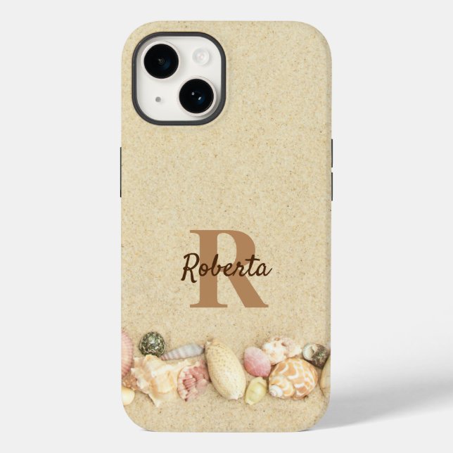 Monogram Name Beach Sand Seashells Case-Mate iPhone Case (Back)