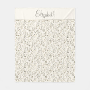 Monogram Name Beige Grey Brown Botanical Neutral Fleece Blanket