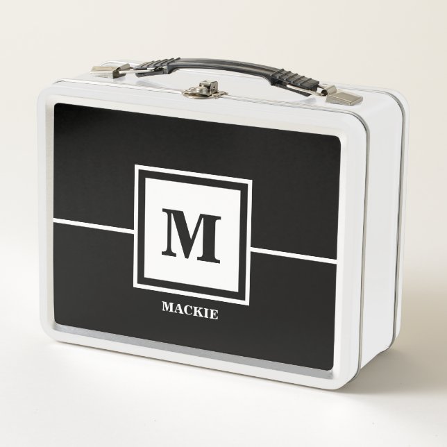 Monogram Name Best Man Groomsman Black Metal Lunch Box (Front)
