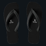 Monogram name black and white modern flip flops<br><div class="desc">Man monogram and name create your own flip flops template in simple black and white. You can change background and text colours by selecting customise option.          It can be a special gift for a boyfriend,  husband,  son,  dad,  groom,  best man for a birthday,  wedding,  Christmas,  or graduation.</div>