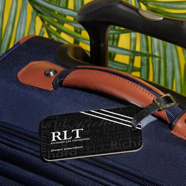 Monogram Name Black Elegant Luggage Tag (Front Insitu 3)