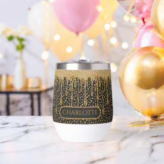 Monogram Name Black Gold Dripping Glitter Glam