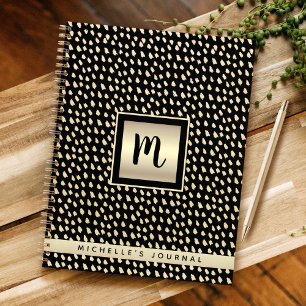 Monogram name black gold foil modern script luxury notebook