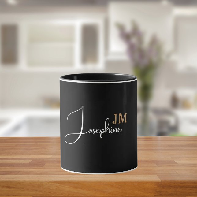 Monogram name black gold modern mug (Creator Uploaded)