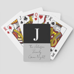 Monogram Name Black Grey Family Game Night Playing Cards