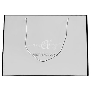 Monogram Name Black Grey Shop Wedding Large  Large Gift Bag