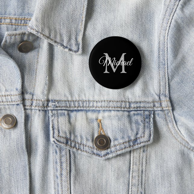 Monogram Name Black Personalized Template Round 6 Cm Round Badge (In Situ)