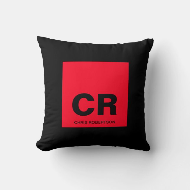 Monogram Name Black Red Create Custom Gift Cushion (Front)