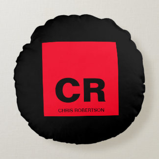 Monogram Name Black Red Create Custom Gift Round Cushion