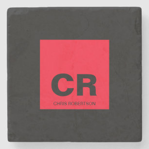Monogram Name Black Red Create Custom Gift Stone Coaster