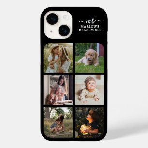 Monogram Name Black White 6 Photo Collage Case-Mate iPhone 14 Case