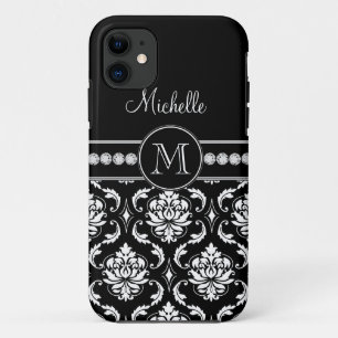 Monogram Name Black White Damask iPhone 5 Case