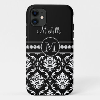 Monogram Name Black White Damask iPhone 5 Case