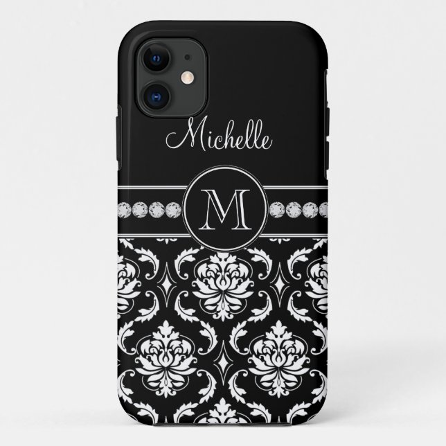 Monogram Name Black White Damask iPhone 5 Case (Back)