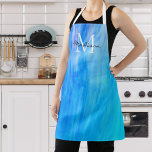 Monogram Name Blue Apron<br><div class="desc">This stylish apron is decorated with an atmospheric design in shades of blue and turquoise.
Easily customisable with your name and monogram.
Use the Customise Further option to change the text size, style or colour if you wish.</div>