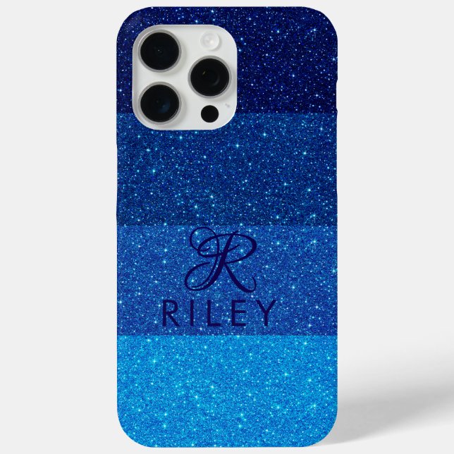Monogram Name Blue glitter  Case-Mate iPhone Case (Back)