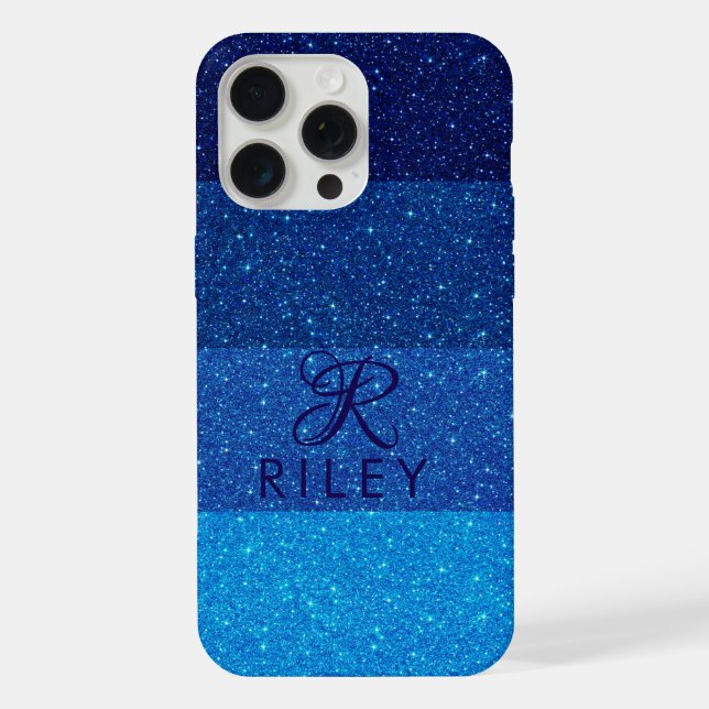 Monogram Name Blue glitter  iPhone Case (Back)